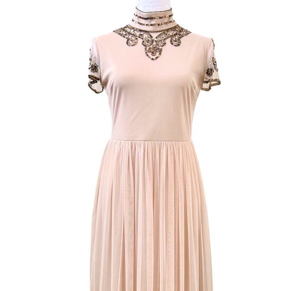 Beaded Embellished Nude Sequin Indie Dress Coquette Size 4 - Picture 2 of 15